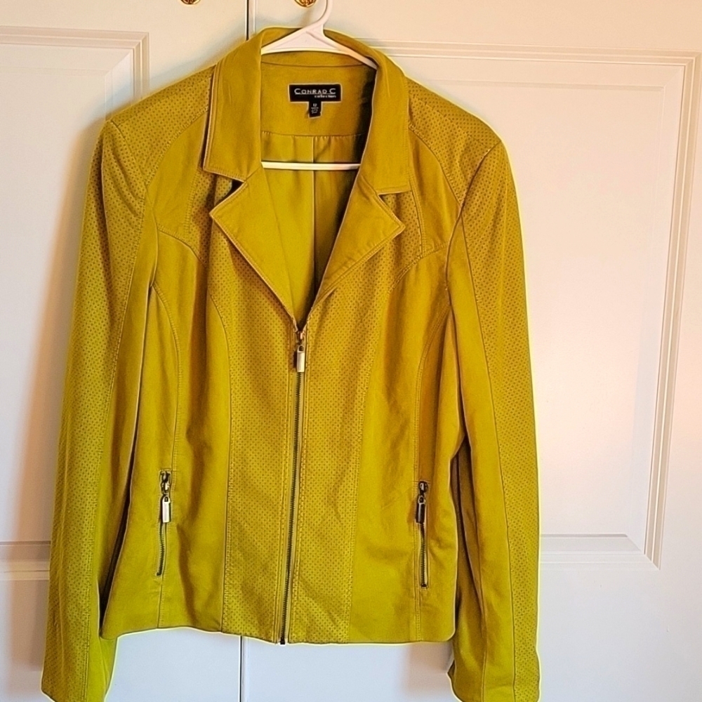 CONRAD C COLLECTION Soft Faux Suede Vibrant Green Moto Jacket sz 12